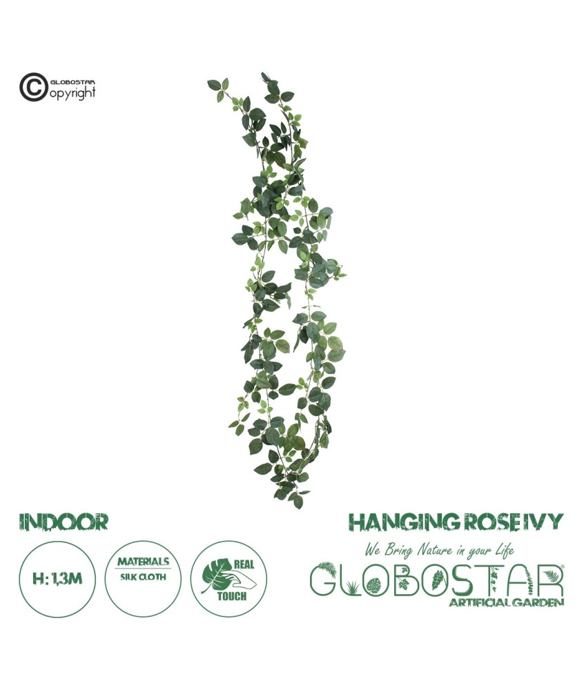GloboStar® Artificial Garden ROSE IVY HANGING BRANCH 20249 Τεχνητό Διακοσμητικό Κρεμαστό Φυτό Ρίζα - Κισσός Υ130cm